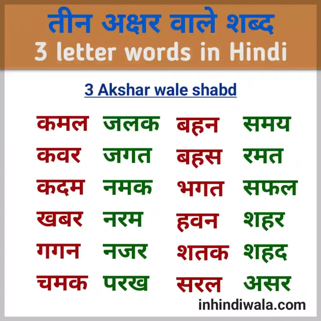 Three letter words in hindi